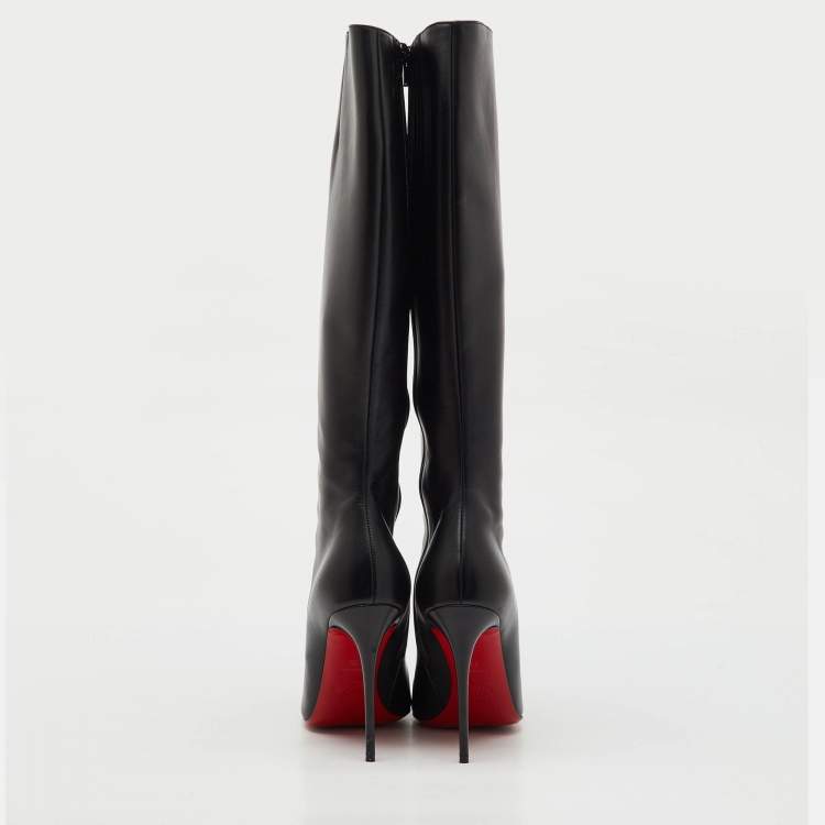 Pre Owned Christian Louboutin Black Leather Botalili Knee Length Boots Size 38