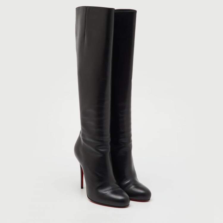 Pre Owned Christian Louboutin Black Leather Botalili Knee Length Boots Size 38