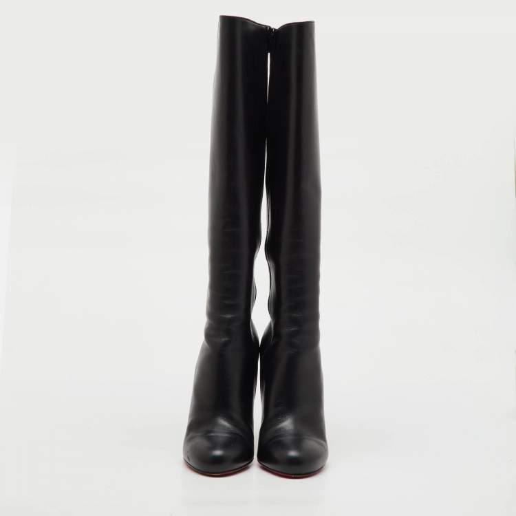 Pre Owned Christian Louboutin Black Leather Botalili Knee Length Boots Size 38