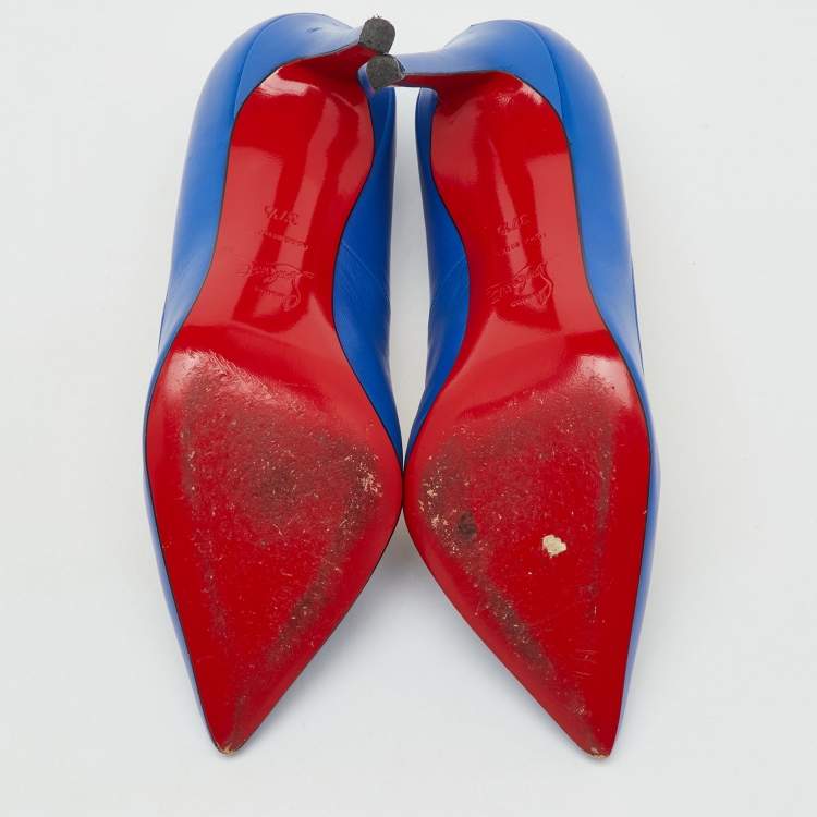 Pre Owned Christian Louboutin Blue Leather So Kate Pumps Size 37.5