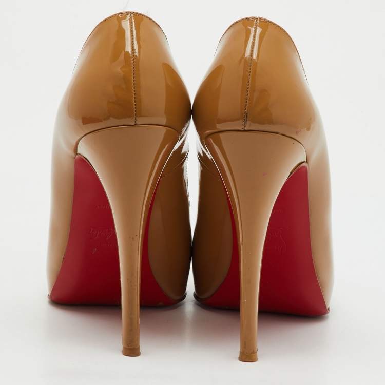 Pre Owned Christian Louboutin Beige Patent Leather Rolando Platform Pumps Size 38.5
