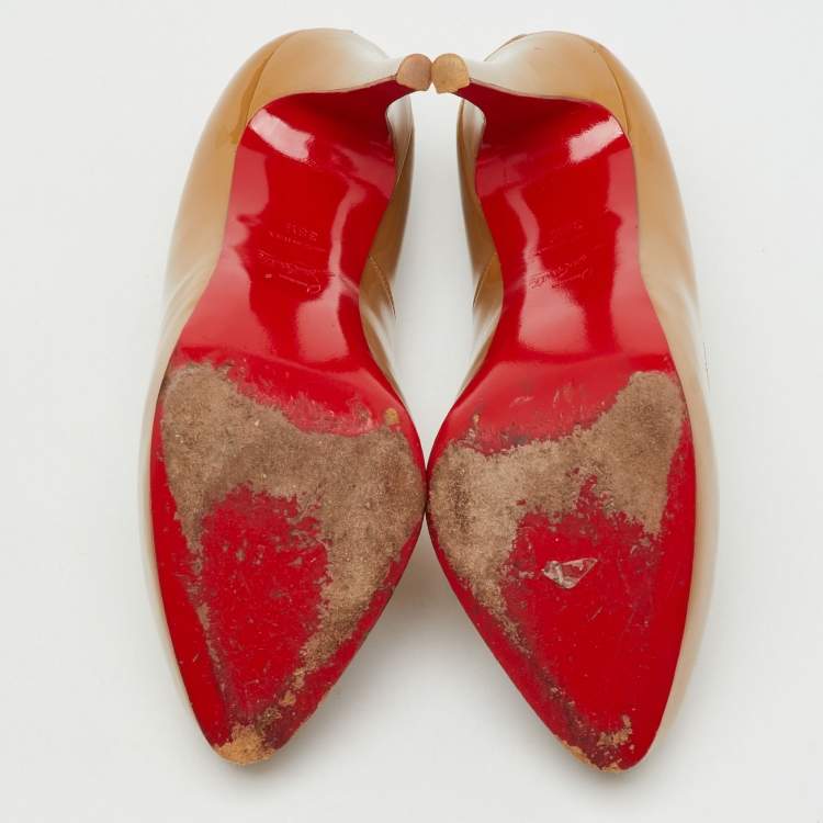 Pre Owned Christian Louboutin Beige Patent Leather Rolando Platform Pumps Size 38.5