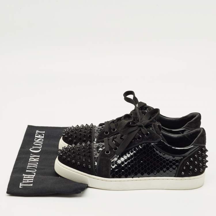 Pre Owned Christian Louboutin Black Python Leather and Suede Vieira Lace Up Sneakers Size 39