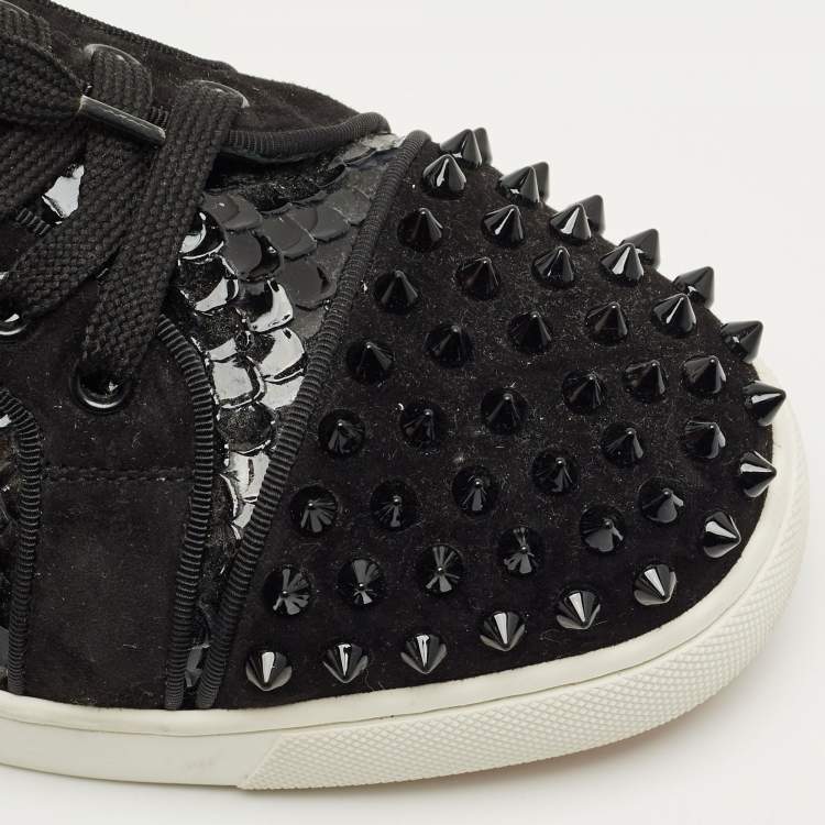 Pre Owned Christian Louboutin Black Python Leather and Suede Vieira Lace Up Sneakers Size 39