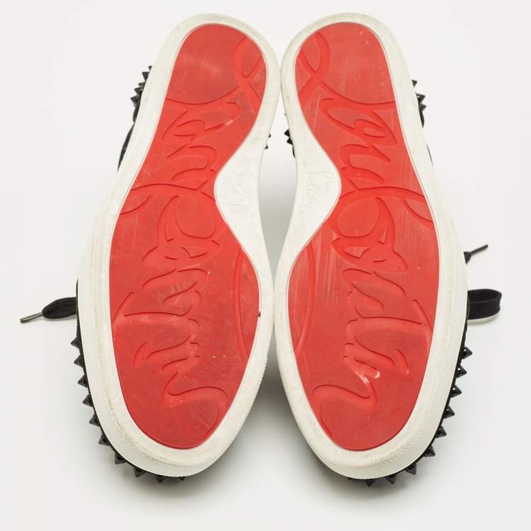 Pre Owned Christian Louboutin Black Python Leather and Suede Vieira Lace Up Sneakers Size 39