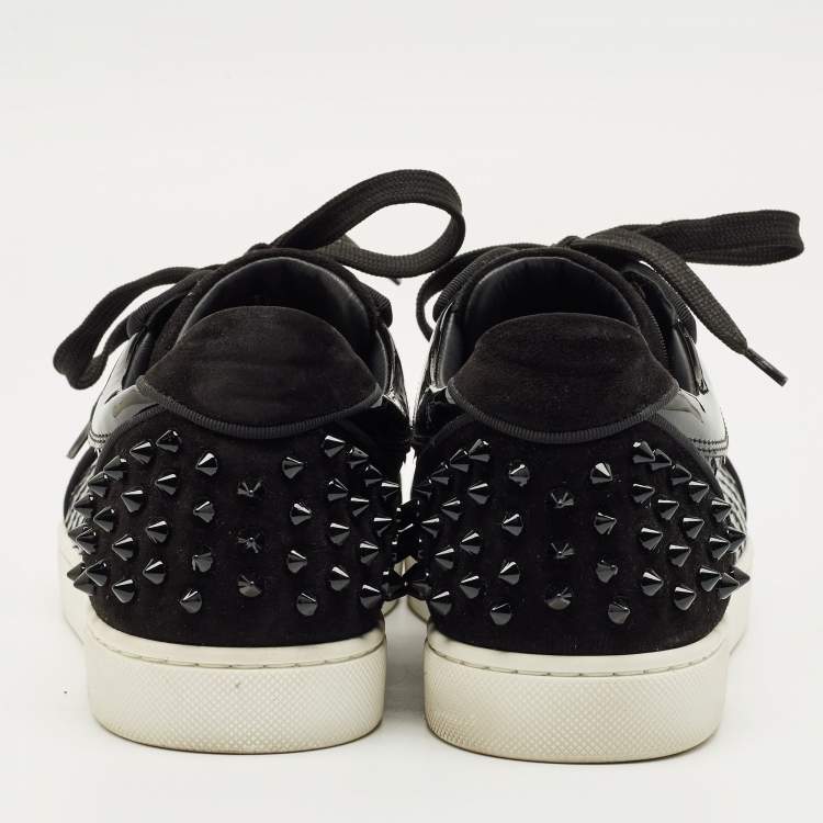 Pre Owned Christian Louboutin Black Python Leather and Suede Vieira Lace Up Sneakers Size 39
