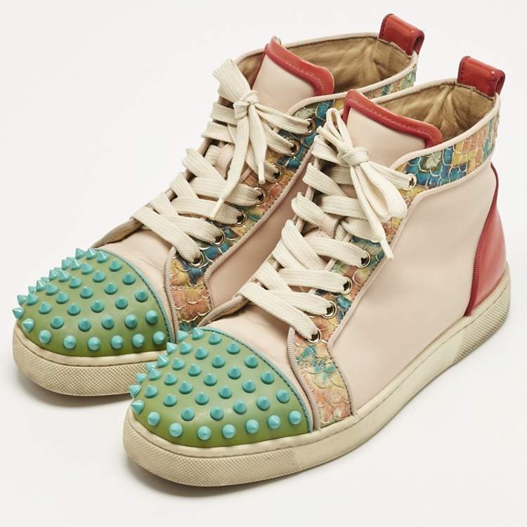 Pre Owned Christian Louboutin Multicolor Patent and Leather Louis Spikes High Top Sneakers Size 37.5