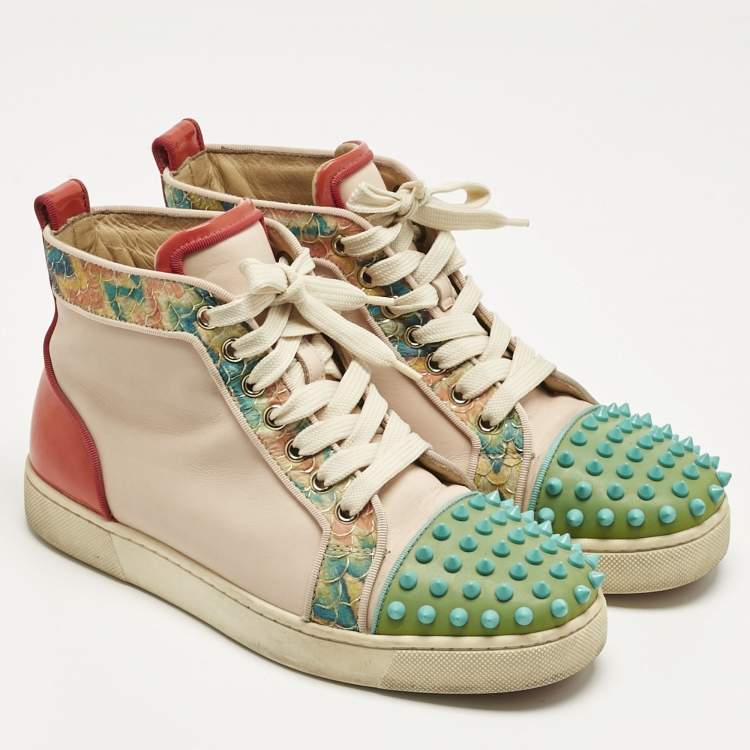 Pre Owned Christian Louboutin Multicolor Patent and Leather Louis Spikes High Top Sneakers Size 37.5