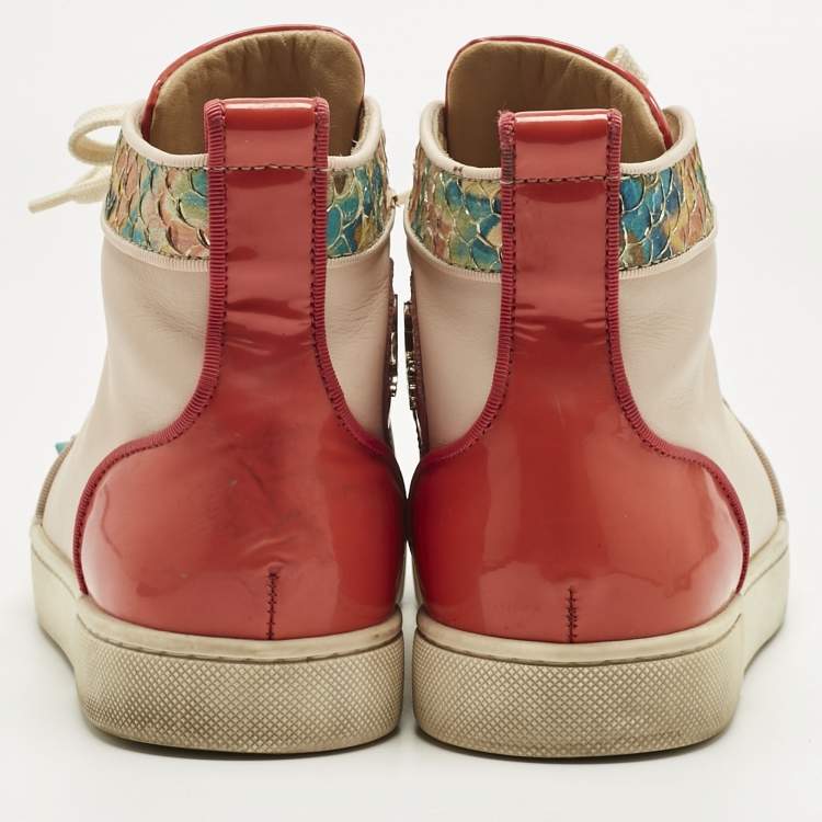 Pre Owned Christian Louboutin Multicolor Patent and Leather Louis Spikes High Top Sneakers Size 37.5