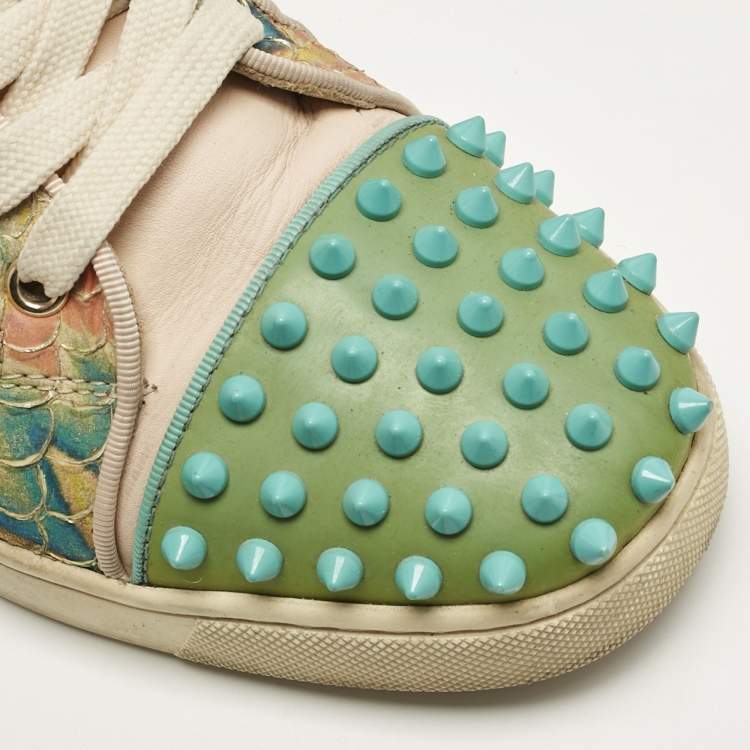 Pre Owned Christian Louboutin Multicolor Patent and Leather Louis Spikes High Top Sneakers Size 37.5