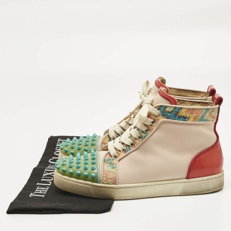 Pre Owned Christian Louboutin Multicolor Patent and Leather Louis Spikes High Top Sneakers Size 37.5