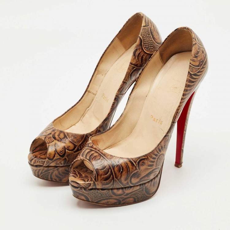 Pre Owned Christian Louboutin Brown Leather Altadama Platform Pumps Size 38.5