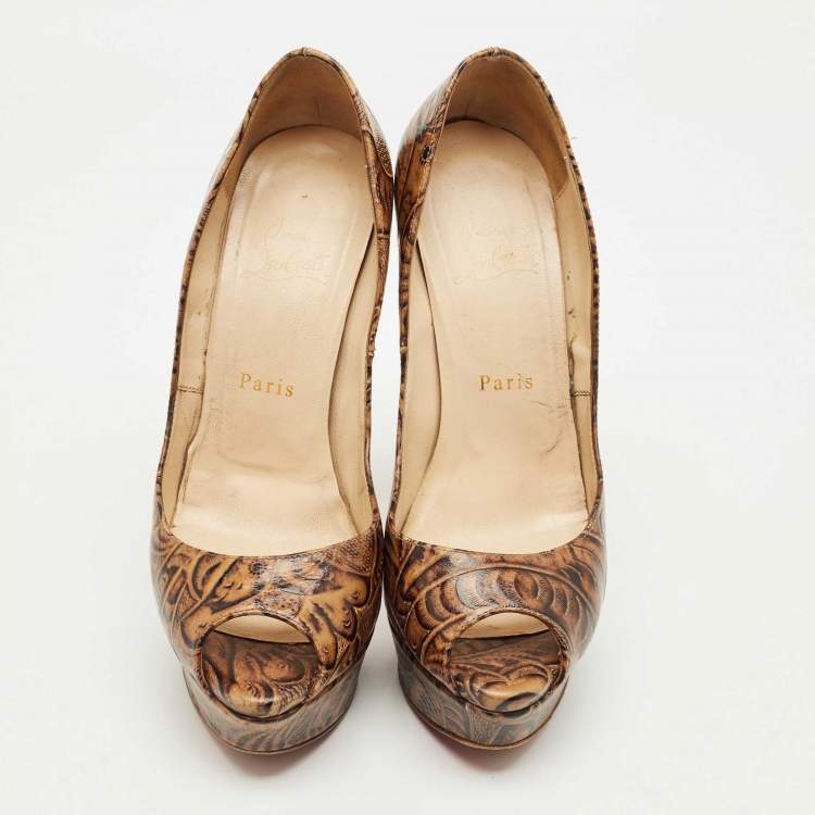 Pre Owned Christian Louboutin Brown Leather Altadama Platform Pumps Size 38.5