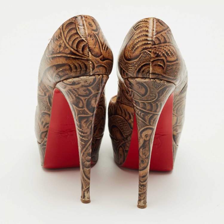 Pre Owned Christian Louboutin Brown Leather Altadama Platform Pumps Size 38.5