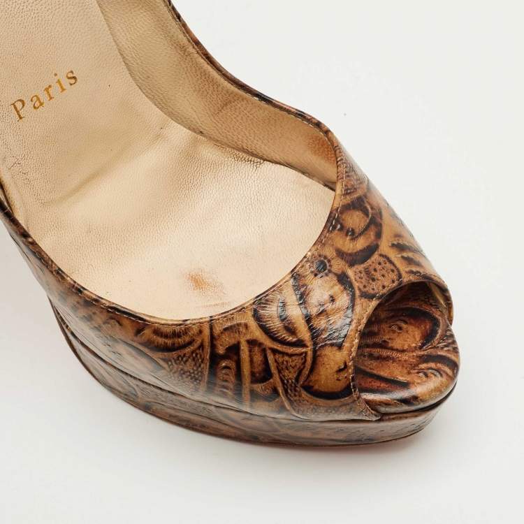 Pre Owned Christian Louboutin Brown Leather Altadama Platform Pumps Size 38.5