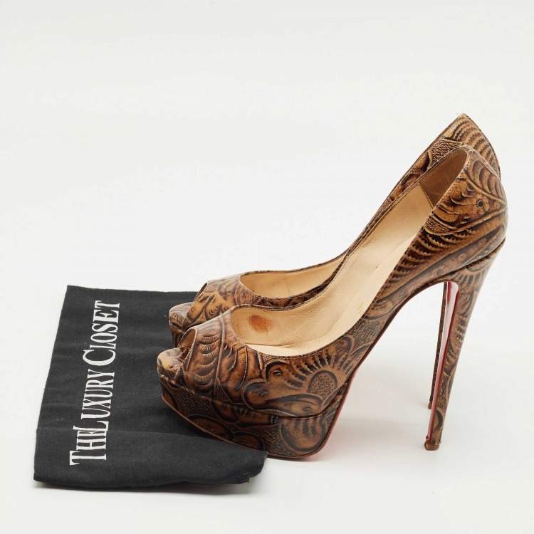 Pre Owned Christian Louboutin Brown Leather Altadama Platform Pumps Size 38.5