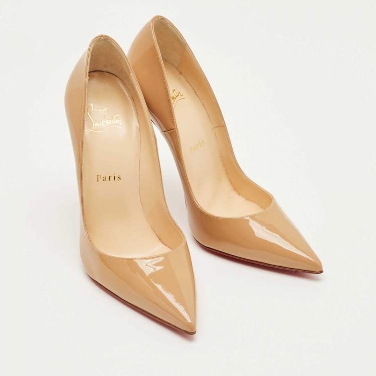Pre Owned Christian Louboutin Beige Patent Leather So Kate Pumps Size 37.5