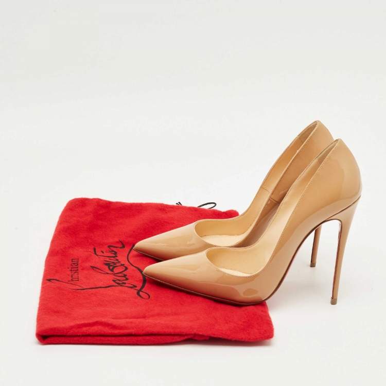 Pre Owned Christian Louboutin Beige Patent Leather So Kate Pumps Size 37.5