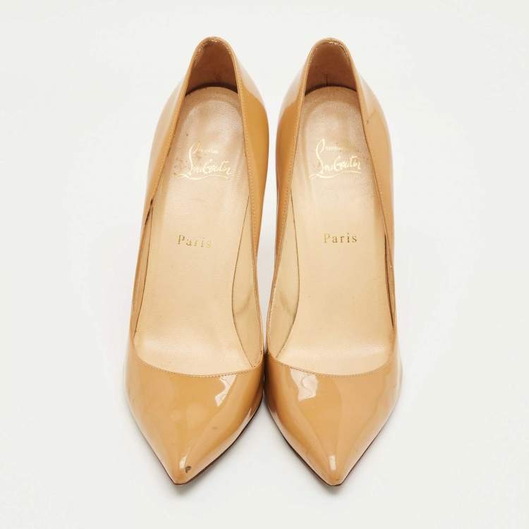 Pre Owned Christian Louboutin Beige Patent Leather So Kate Pumps Size 41