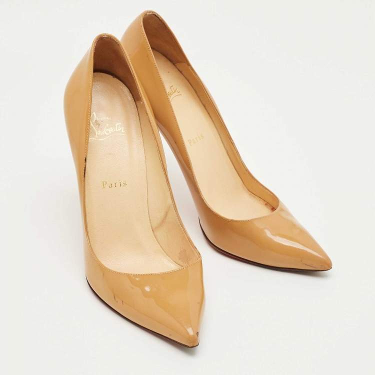 Pre Owned Christian Louboutin Beige Patent Leather So Kate Pumps Size 41