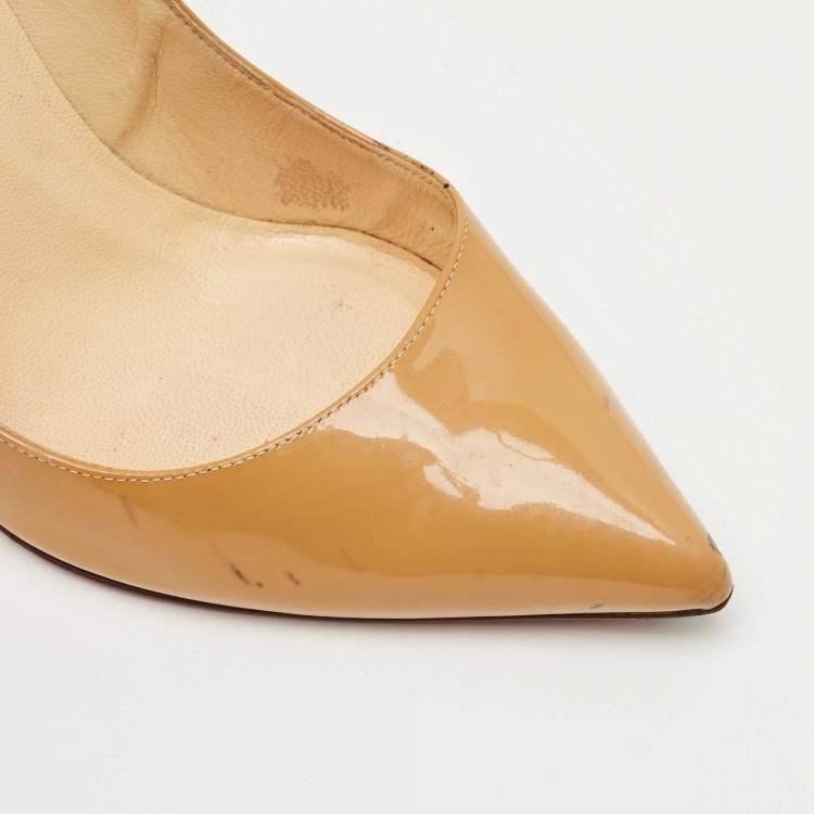 Pre Owned Christian Louboutin Beige Patent Leather So Kate Pumps Size 41