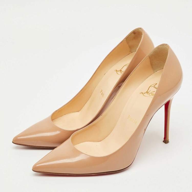 Pre Owned Christian Louboutin Beige Patent Leather Decollete Pumps Size 38