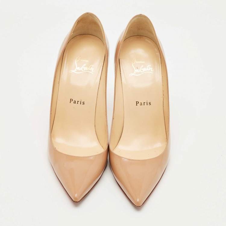 Pre Owned Christian Louboutin Beige Patent Leather Decollete Pumps Size 38