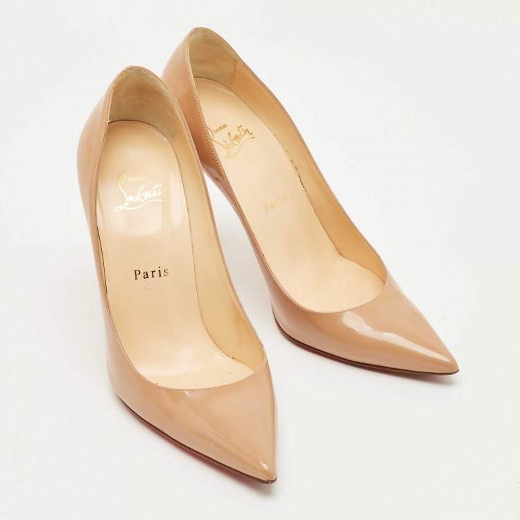 Pre Owned Christian Louboutin Beige Patent Leather Decollete Pumps Size 38