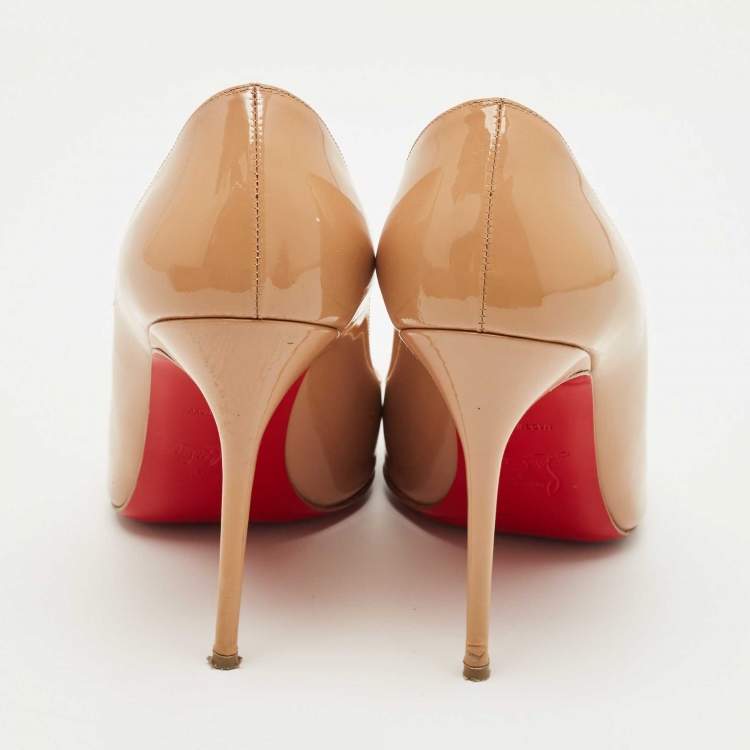 Pre Owned Christian Louboutin Beige Patent Leather Decollete Pumps Size 38