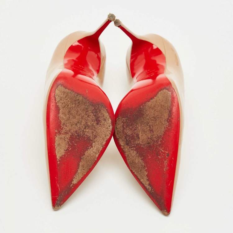 Pre Owned Christian Louboutin Beige Patent Leather Decollete Pumps Size 38