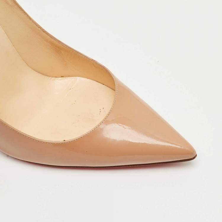 Pre Owned Christian Louboutin Beige Patent Leather Decollete Pumps Size 38