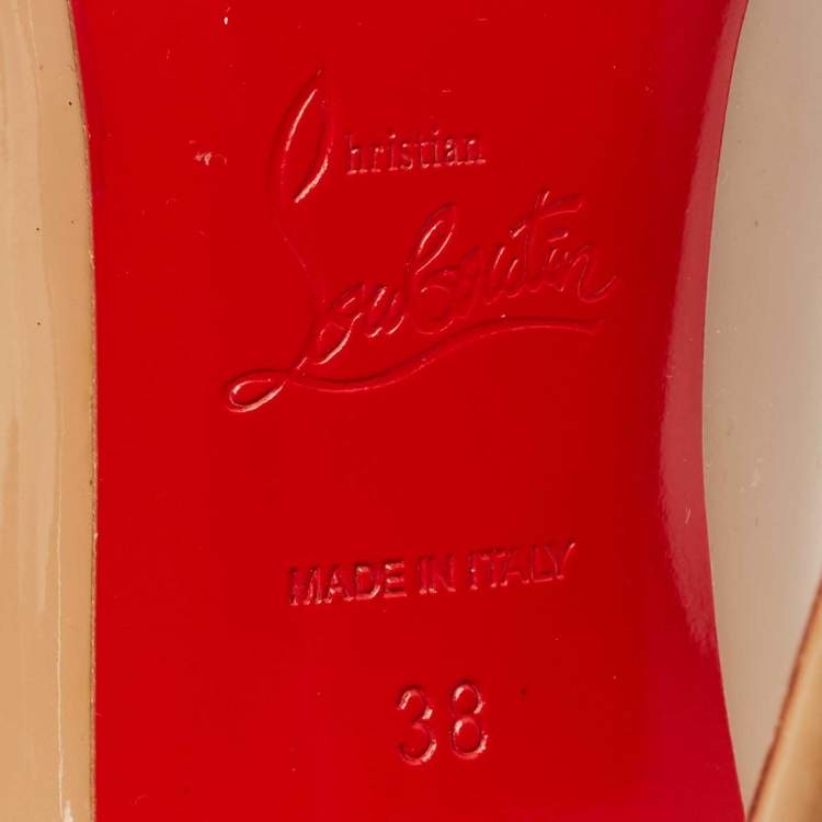 Pre Owned Christian Louboutin Beige Patent Leather Decollete Pumps Size 38