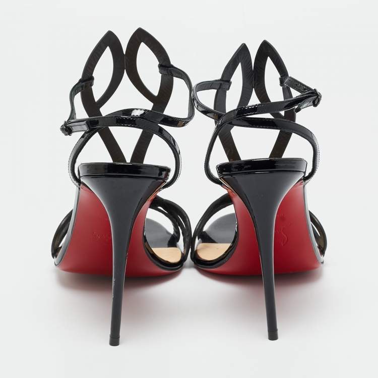 Pre Owned Christian Louboutin Black Patent Leather L 100 Ankle Strap Sandals Size 41