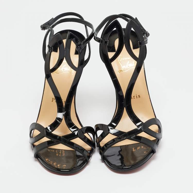 Pre Owned Christian Louboutin Black Patent Leather L 100 Ankle Strap Sandals Size 41