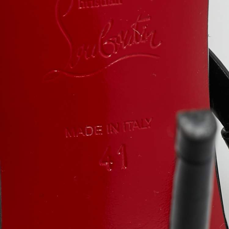 Pre Owned Christian Louboutin Black Patent Leather L 100 Ankle Strap Sandals Size 41