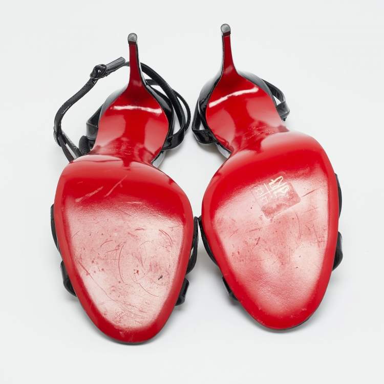 Pre Owned Christian Louboutin Black Patent Leather L 100 Ankle Strap Sandals Size 41