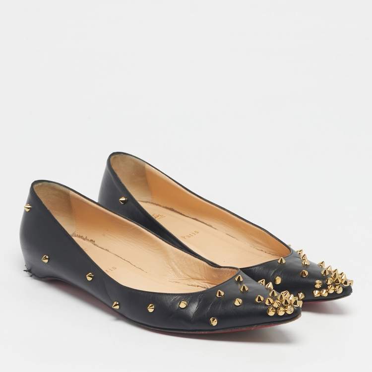 Pre Owned Christian Louboutin Black Leather Malabar Hill Ballet Flats Size 40