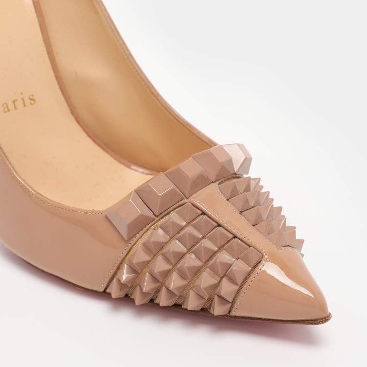 Pre Owned Christian Louboutin Beige Patent Leather Pyrami Pumps Size 37.5