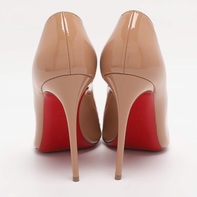 Pre Owned Christian Louboutin Beige Patent Leather Pyrami Pumps Size 37.5
