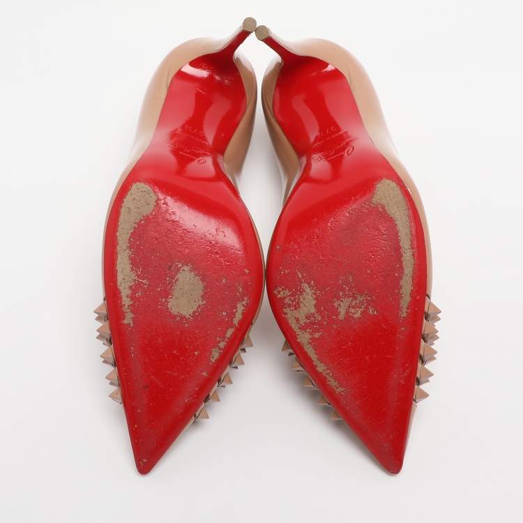 Pre Owned Christian Louboutin Beige Patent Leather Pyrami Pumps Size 37.5