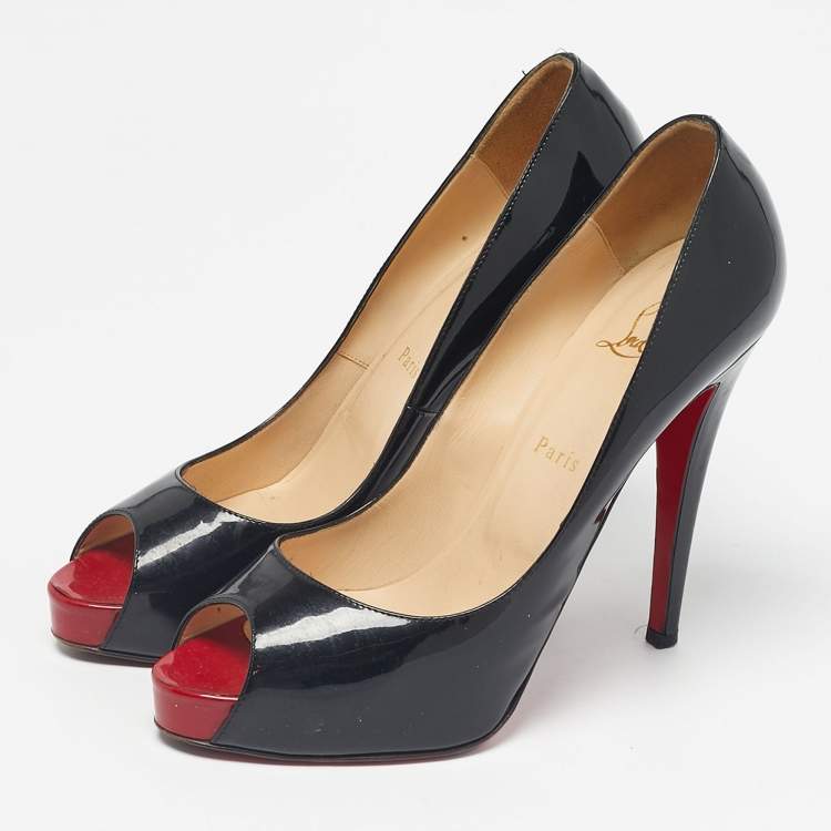 Pre Owned Christian Louboutin Black Patent Leather Very Prive Peep Toe Pumps Size 40