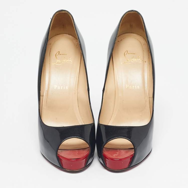 Pre Owned Christian Louboutin Black Patent Leather Very Prive Peep Toe Pumps Size 40