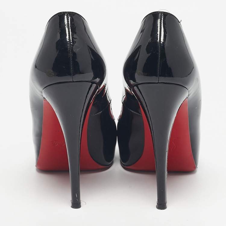 Pre Owned Christian Louboutin Black Patent Leather Very Prive Peep Toe Pumps Size 40
