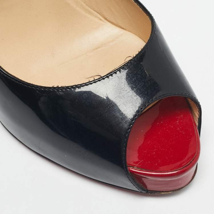 Pre Owned Christian Louboutin Black Patent Leather Very Prive Peep Toe Pumps Size 40