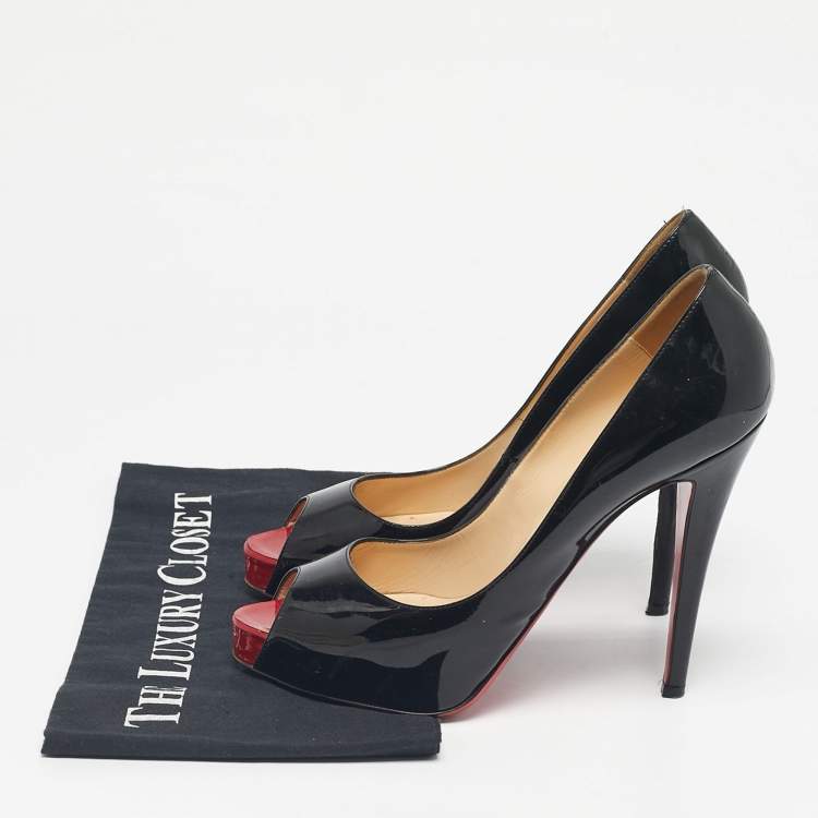 Pre Owned Christian Louboutin Black Patent Leather Very Prive Peep Toe Pumps Size 40