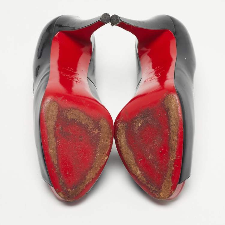 Pre Owned Christian Louboutin Black Patent Leather Very Prive Peep Toe Pumps Size 40