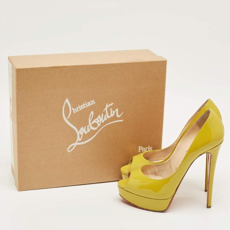 مملوكة مسبقًا Christian Louboutin Green Patent Leather Lady Peep Pumps Size 38