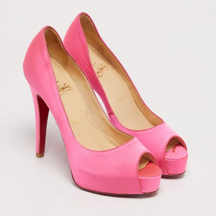 Pre Owned Christian Louboutin Pink Satin Lady Peep Peep Toe Pumps Size 36