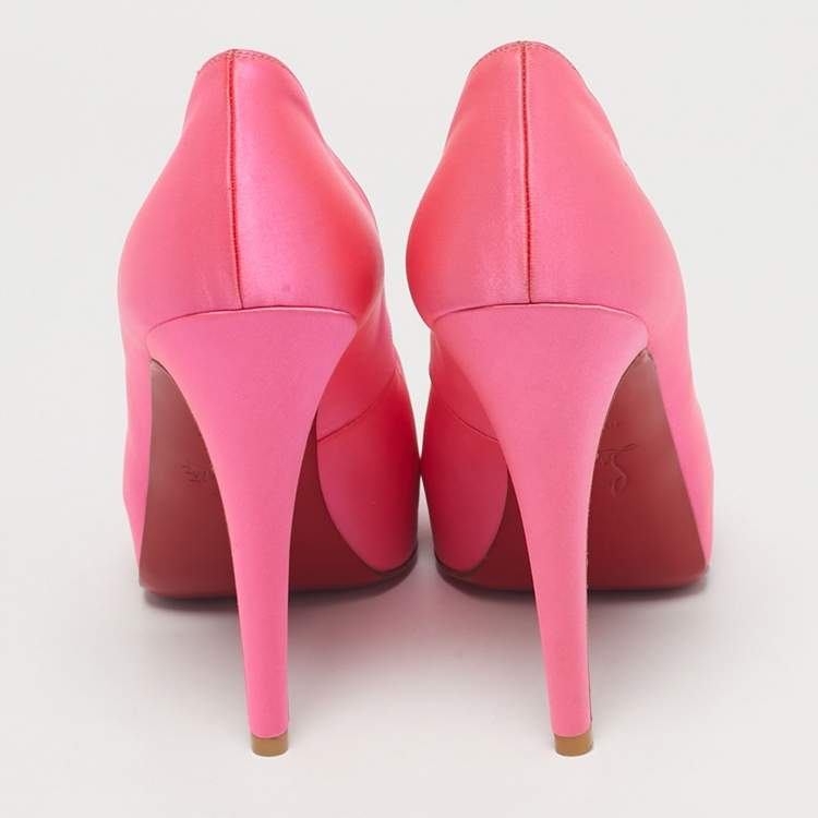 Pre Owned Christian Louboutin Pink Satin Lady Peep Peep Toe Pumps Size 36