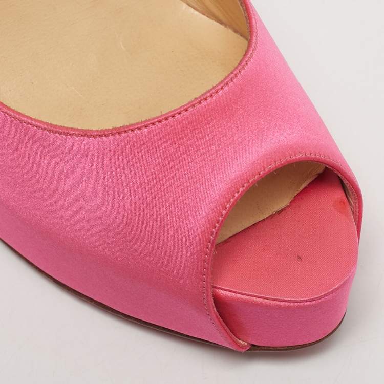 Pre Owned Christian Louboutin Pink Satin Lady Peep Peep Toe Pumps Size 36